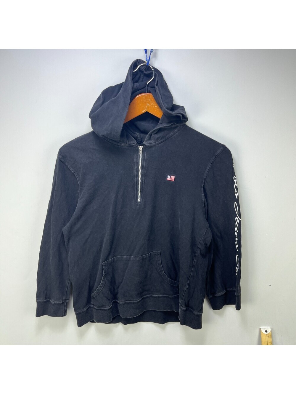 Vintage Ralph Lauren Black Half Zip Hoodie Flag Sleeve L